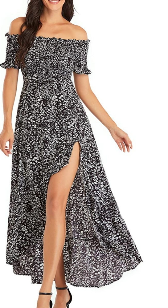 Black and White Floral Off The Shoulder Maxi Dress Size Small